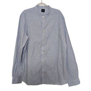 Deauville x Armor Lux Stripe Shirt Men Size Large Blue Cotton Linen Long Sleeve